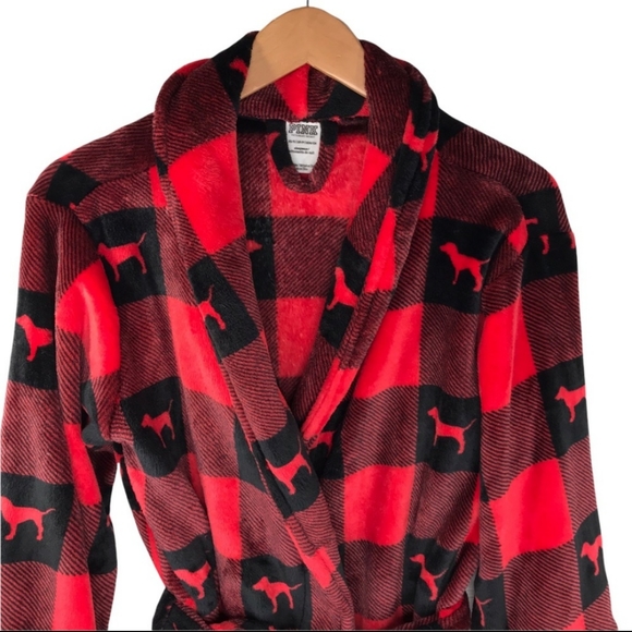 ❤️EUC PINK by VS Ladie's Red/Black Buffalo Plaid Velour Amazingly Soft Bath Robe - Picture 3 of 9